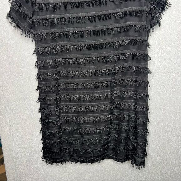 Show Me Your Mumu Demi Fuzzy Fringe Mini Short Sleeve Black Dress Sz M - Picture 7 of 10